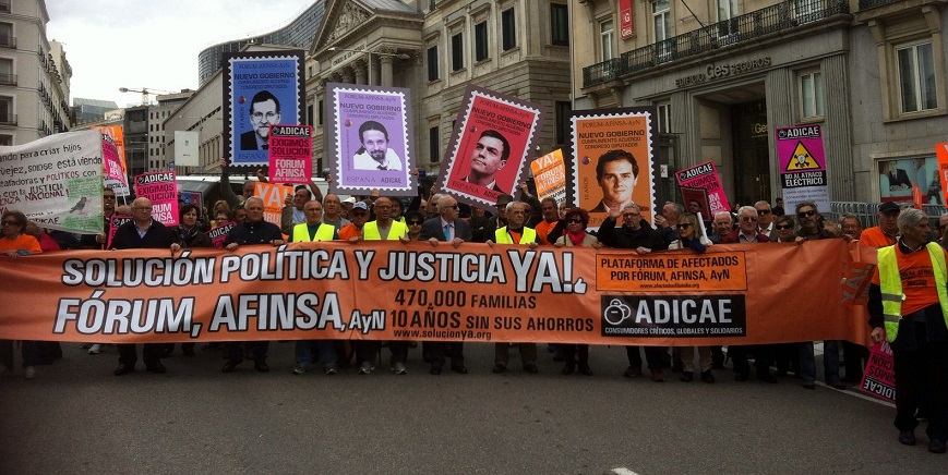 Miles de personas exigen en movilizaciones en toda España solución inmediata a los fraudes de Fórum, Afinsa,Arte y Naturaleza