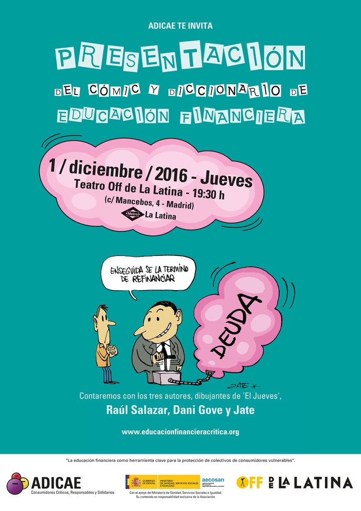 ADICAE presenta el diccionario ilustrado y el cómic de educación financiera crítica para jóvenes con dibujantes de El Jueves