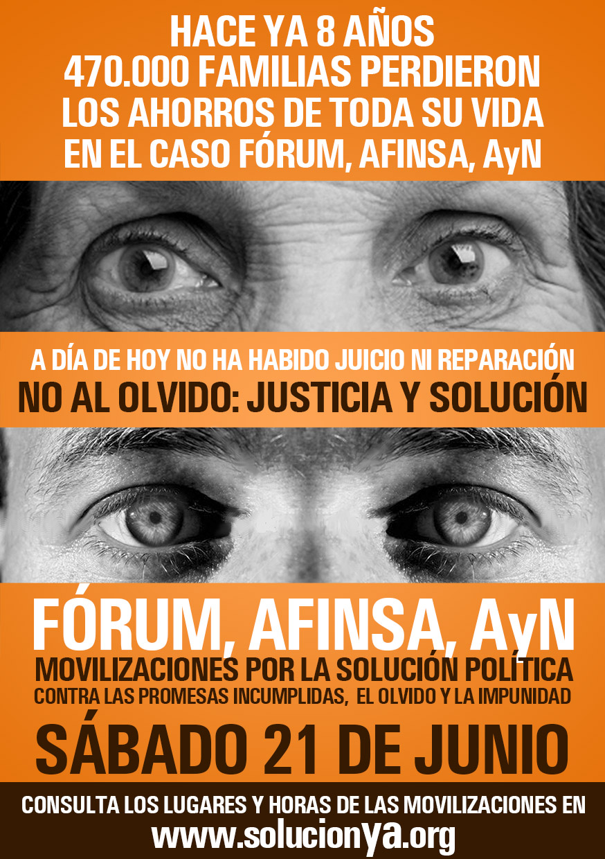 Miles de afectados por Forum y Afinsa salen a las calles este Sábado para reclamar Solución y Justicia