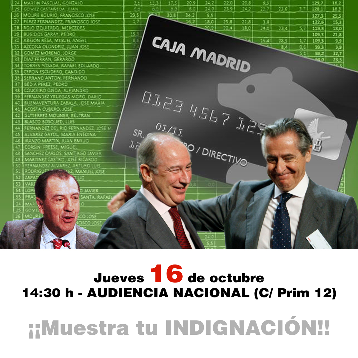 ADICAE anima a los afectados por Bankia a ‘recibir’ a Rato, Blesa y Sánchez Barcoj el 16 de octubre en la Audiencia Nacional
