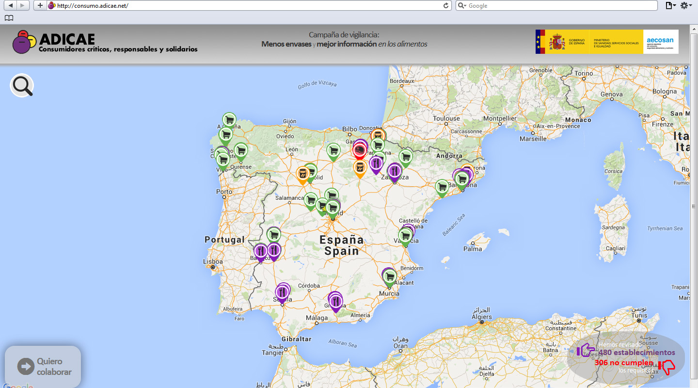 ADICAE lanza un mapa participativo que muestra si los establecimientos informan sobre los alimentos no envasados