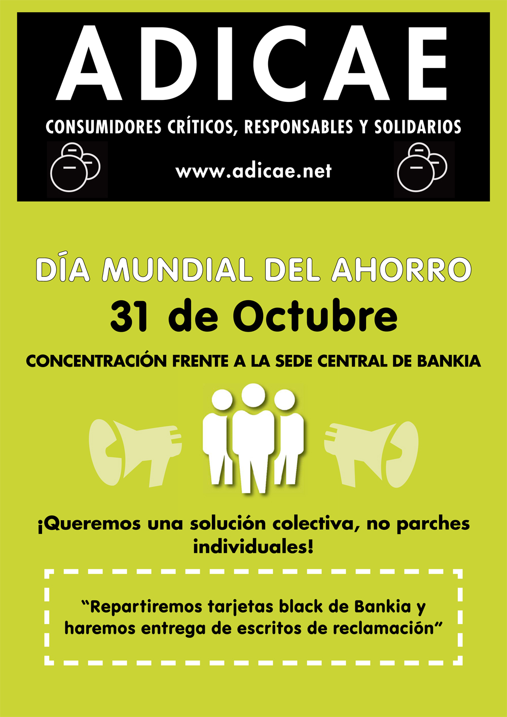 ADICAE conmemorará el Día Mundial del Ahorro el 31 de octubre con más de 30 acciones reivindicativas e informativas