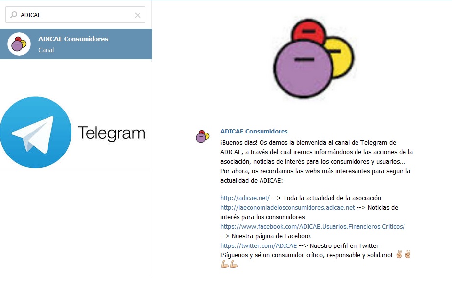 ADICAE, primera asociación de consumidores española en tener un canal de difusión en Telegram