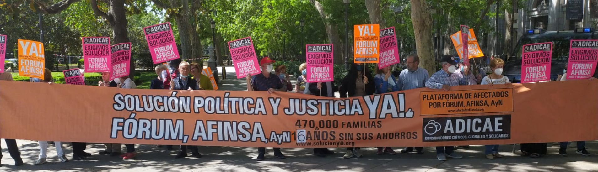 ADICAE sale a la calle para denunciar la inoperancia y el abandono de las instituciones en los casos Fórum y Afinsa